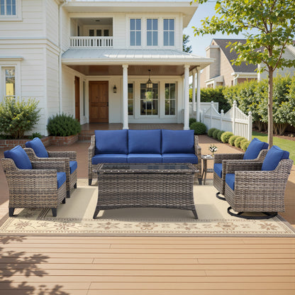 7-Piece Wicker Set: Sofa, 2 Patio Chairs, 2 Swivel Chairs with Coffee Table & Side Table, FG Series