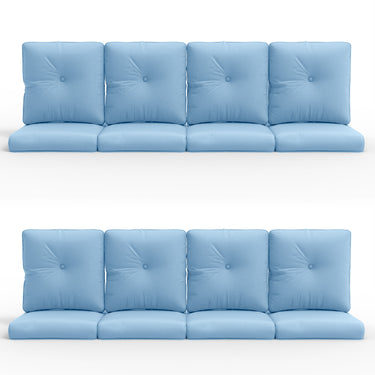 16-Piece Blue Patio Cushion Set - 8 Seat & 8 Back Cushions with Removable Waterproof Covers - Belord