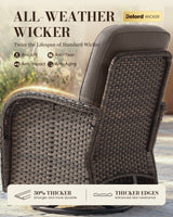 Belord outdoor swivel glider patio chairs with side table in wicker set, featuring luxury 6-inch thick cushions for comfortable outdoor seating.