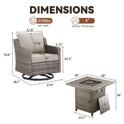 5-Piece Set: 4 Swivel Chairs with Fire Pit Table, FG Series