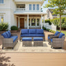 Belord 6-piece outdoor patio conversation set with high-back sectional, wicker swivel rockers, and matching chairs in FG series.