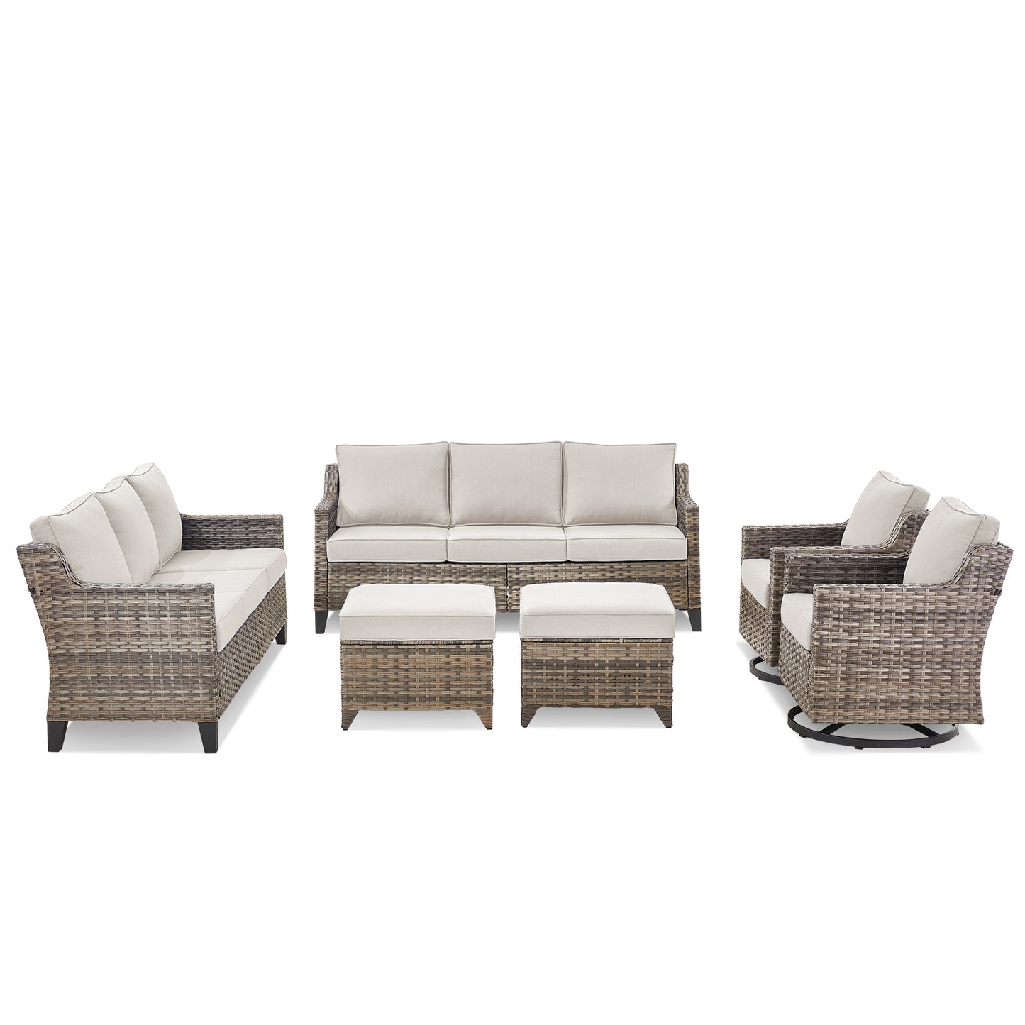 6-Piece Outdoor Sofa & Chair Combination (6-Piece) — High-Back Sectional with Wicker Swivel Rockers, FG Series