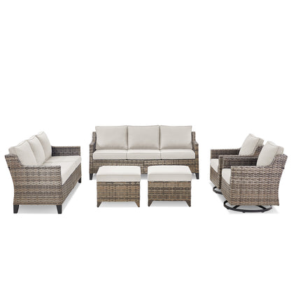6-Piece Outdoor Sofa & Chair Combination (6-Piece) — High-Back Sectional with Wicker Swivel Rockers, FG Series