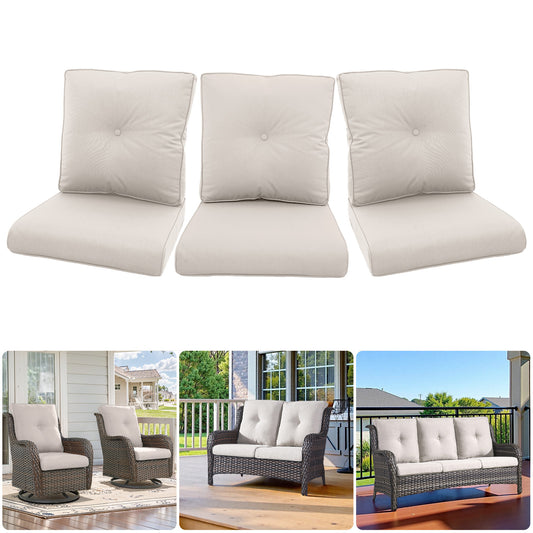 Outdoor Furniture Cushions with Removable Covers - Set of 6 (3 Seat & 3 Back) 22x24x4 Inch Patio Pillows