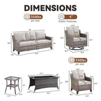 7-Piece Wicker Set: Sofa, 2 Patio Chairs, 2 Swivel Chairs with Coffee Table & Side Table, FG Series