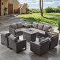 Belord 11-Piece Patio Conversation Set with Fire Pit Table – Outdoor Sectional with Left & Right Corner Sofa, Swivel Chair, Accent Chair, Storage Box & Side Table, GRS Series