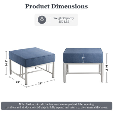 Pair of Belord outdoor ottomans from the BINGLI series with 5-inch cushions, sturdy design, suitable for outdoor patio seating.