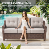 Belord 6-piece wicker swivel glider patio set with sofa, chairs, and ottoman from the Ovolo Series, outdoor conversation furniture.