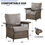 Belord outdoor wicker patio chair set of 2 with 5-inch wide armrests, stainless steel frame, suitable for outdoor seating.
