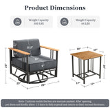 Belord Swivel Rocker patio set with two chairs and a side table from the BINGLI Series, featuring cushioned seats and modern design.