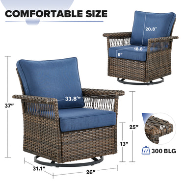 Outdoor Wicker Swivel Glider Chair, 4" Wide Armrest, SS Series