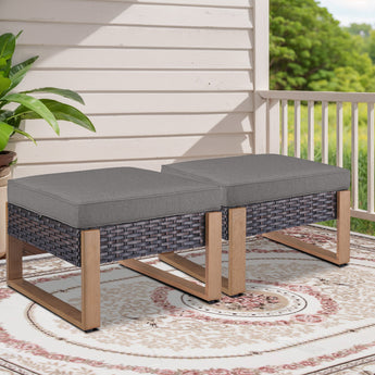 Belord multi-functional outdoor ottoman used as footstool and extra seat in patio conversation set, part of the HOP Series.