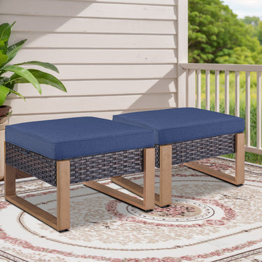 Belord multi-functional outdoor ottoman in patio conversation set, serving as a 2-in-1 footstool and extra seat in a stylish outdoor setting.