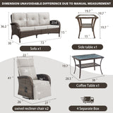 5-Piece Premium Patio Set: PE Wicker Swivel Recliner + Removable Sofa & Chaise Lounge - Adjustable Backrest/Footrest with Coffee Table, NDS Series - Belord