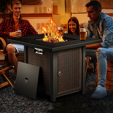 Belord 30-inch iron propane fire pit table with lid, 50,000 BTU, for patio outdoor use, ETL certified, part of fire table sets