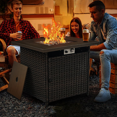 Belord 30-inch round propane fire pit table with hidden tank and 50,000 BTU, perfect for patio outdoor fire table sets.
