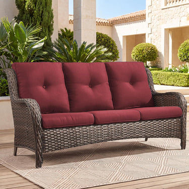 Belord outdoor wicker 3-seater patio sofa from the NTC Series with cushions and stylish design.