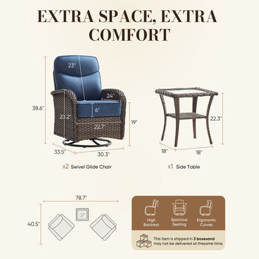 6" Thick Cushion Wicker Swivel Glider Patio Chairs with Table, ND Series