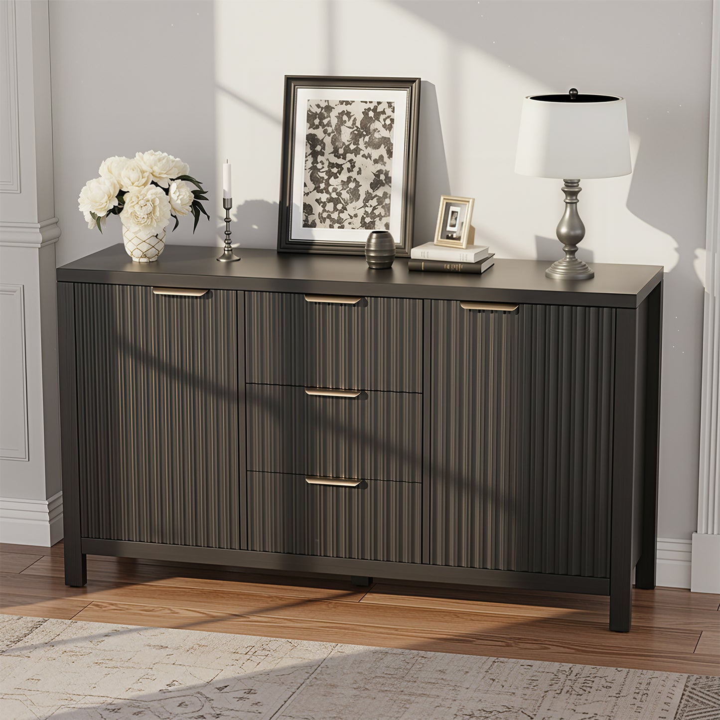 Save 50% - Fluted Sideboard Buffet Cabinet with Storage, 2 Doors & 3 Drawers, Adjustable Shelf Accent Credenza for Living Room or Entryway