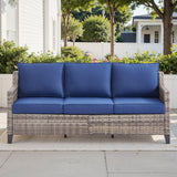 Belord outdoor 3-seat wicker patio sofa with thick cushions, stylish and comfortable for outdoor living spaces