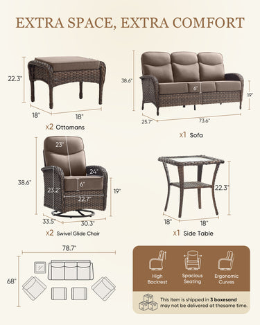 Belord Premium 6-Piece Patio Lounge Set with sofas, swivel rockers, and ottomans featuring deep cushions for outdoor relaxation.