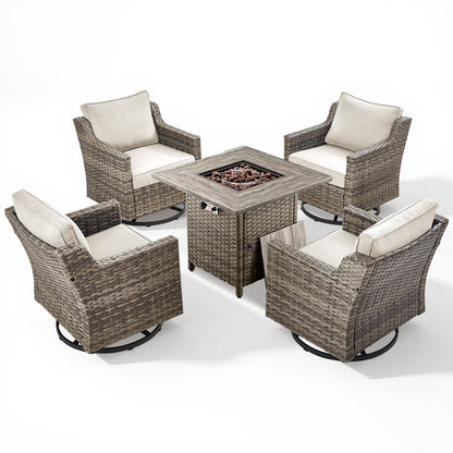 5-Piece Set: 4 Swivel Chairs with Fire Pit Table, FG Series