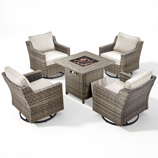 5-Piece Set: 4 Swivel Chairs with Fire Pit Table, FG Series