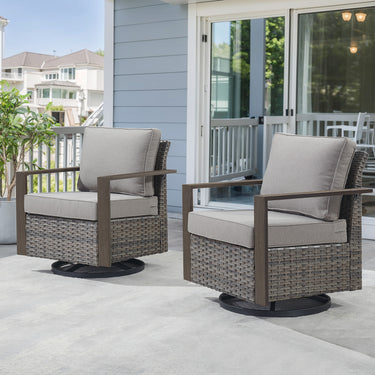 Belord oversize wicker swivel rocker chair with water-resistant cushion, perfect for patio conversation sets, 360° swivel and gliding.