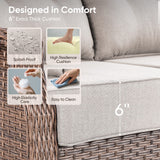 Belord Outdoor Wicker 3-seat sofa from the Ovolo Series with plush 6-inch cushions, perfect for patio conversation sets.