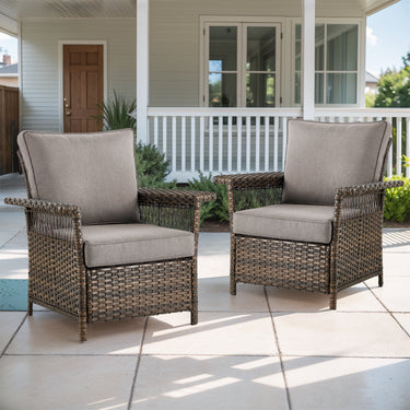 Belord outdoor wicker patio chair set of 2 with 5-inch wide armrests, SS Series, showcasing woven wicker design and comfortable seating