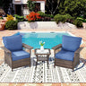 Set of three Belord outdoor wicker patio chairs with a matching side table, perfect for garden or patio lounging.
