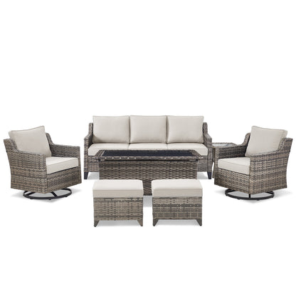 7-Piece Swivel Conversation Group: Sofa, 2 Swivel Chairs, Coffee Table, 2 Ottomans & Side Table, FG Series
