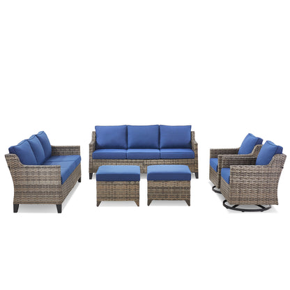 6-Piece Outdoor Sofa & Chair Combination (6-Piece) — High-Back Sectional with Wicker Swivel Rockers, FG Series