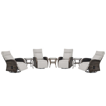 Premium 7-Piece Patio Conversation Set - 4 Swivel Recliners & 3 Side Tables with Dual-Adjust Chaise Lounges, NDS Series - Belord