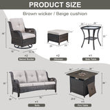 Patio Conversation Set 7-Piece with Fire Pit Table, Swivel Glider Chairs, Patio Chairs, Sofa and Side Table, NTC Series - Belord