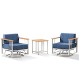 Belord Swivel Rocker set includes two patio chairs and a side table from the BINGLI Series, featuring comfortable, stylish outdoor furniture.