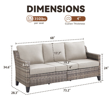 Belord outdoor 3-seat wicker patio sofa with thick cushions, ideal for outdoor lounging and garden seating.