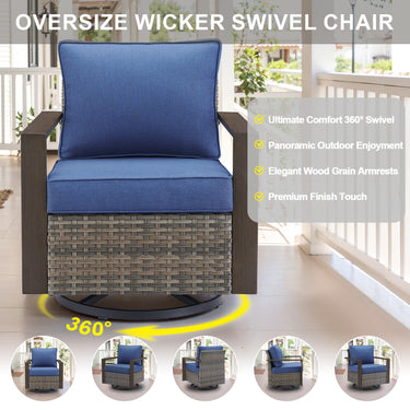 Belord Oversize Wicker Swivel Rocker Chair with 4-inch water-resistant cushion and 360° swivel for patio conversation sets.