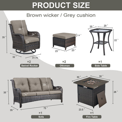 Patio Conversation Set 7-Piece with Fire Pit Table, Swivel Glider Chairs, Patio Chairs, Sofa and Side Table, NTC Series