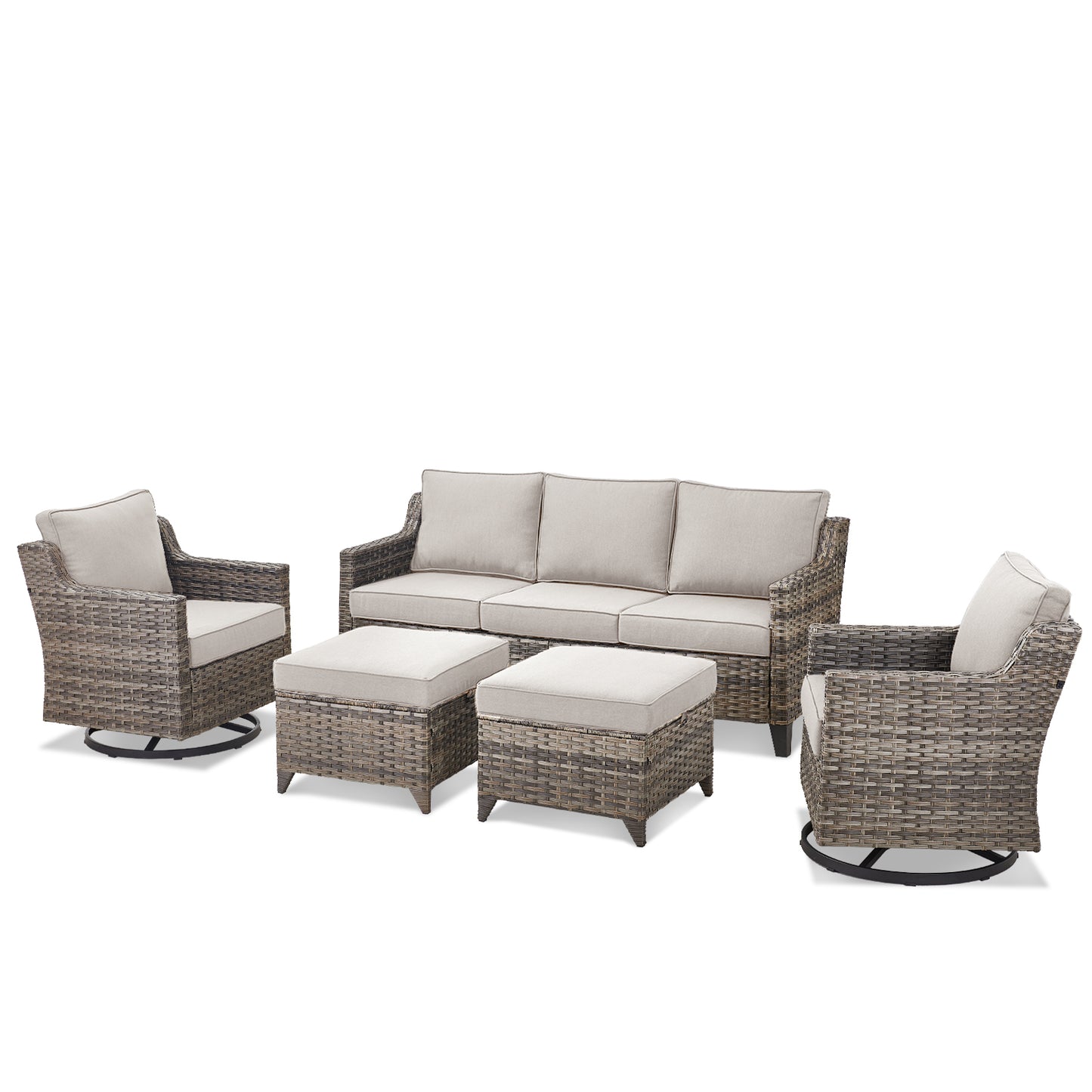 5-Piece Outdoor Patio Furniture Set — All-Weather Wicker with Swivel Chairs, FG Series
