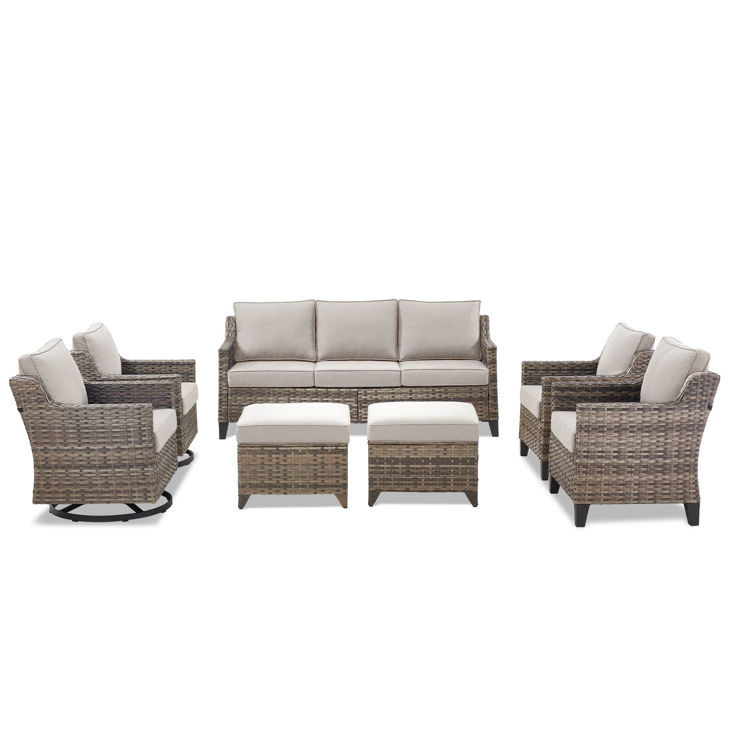 All-Weather 7-Piece Conversation Set — Integrated Sectional & Swivel Rocker Design, FG Series