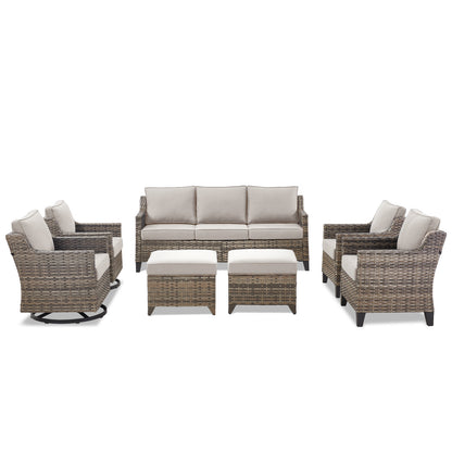 All-Weather 7-Piece Conversation Set — Integrated Sectional & Swivel Rocker Design, FG Series