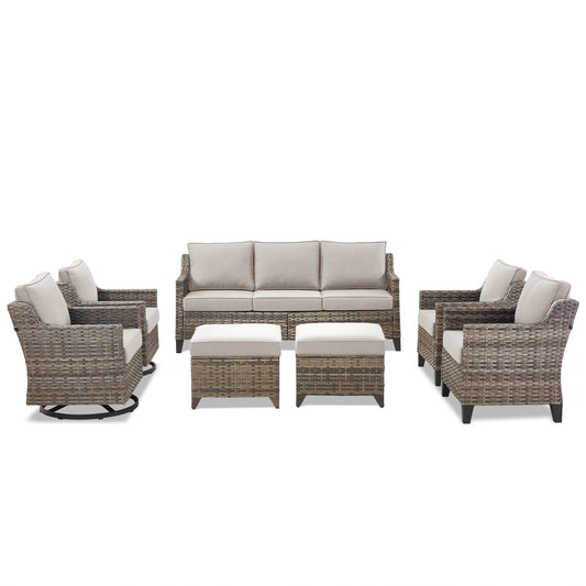 All-Weather 7-Piece Conversation Set — Integrated Sectional & Swivel Rocker Design, FG Series