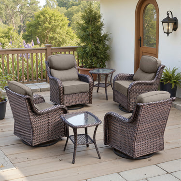Belord 6-piece patio swivel glider chair set with side tables, featuring cushioned seats and a stylish NT Series design.