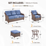 Belord 6-piece wicker swivel glider patio set with sofa and ottoman from the OVOL series, featuring cushioned seating and outdoor design.