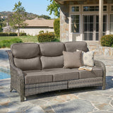 Belord oversized 3-seater wicker sofa with high back and 6-inch cushions, perfect for outdoor or patio seating.