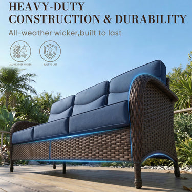 Belord 3-seater wicker patio sofa with 6-inch thick cushion, ideal for garden relaxation, part of the ND Series.