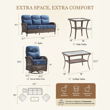 5 Piece Wicker Swivel Glider Patio Chairs with Coffee Table, ND Series