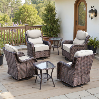 Belord 6-piece patio swivel glider chair set with side tables, featuring comfortable cushions and modern outdoor design.