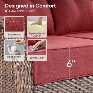 Belord Outdoor Wicker 3-Seat Sofa from the OVOLO Series with plush 6-inch cushions, ideal for patio conversation sets.